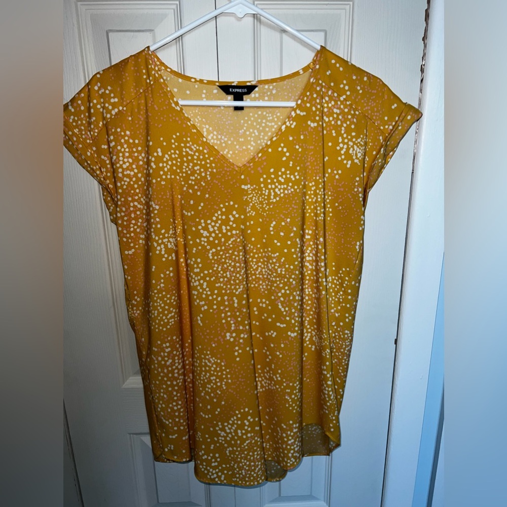 Yellow white & pink polka dot blouse